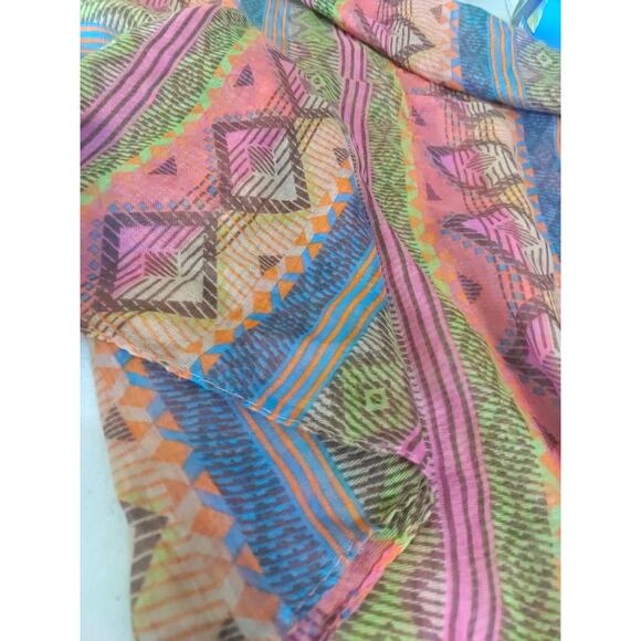 Infinity Scarf Orange Blue Aztec Design 68" X 23 Sheer Lightweight - Picture 6 of 8